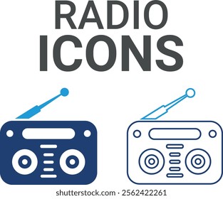 Radio icons. Containing speak, phone, mail, contact, chat, website, satellite, radio, antenna, message and more. Solid icons collection, vector illustration.