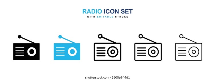 Radio icons graphics set in black and blue colors