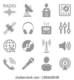Radio Icons. Gray Flat Design. Vector Illustration.