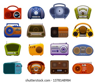 Radio icons set. Cartoon set of radio vector icons for web design
