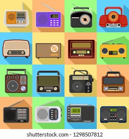 Radio icons set. Flat set of radio vector icons for web design