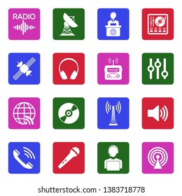 Radio Icons. White Flat Design In Square. Vector Illustration.