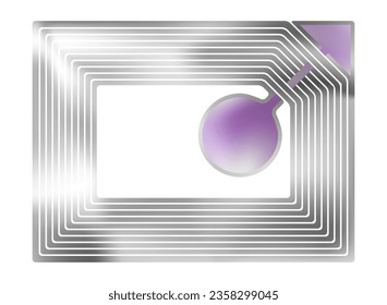 Etiqueta de identificación por radio aislada del fondo para el control y la logística de las mercancías, alarma antirrobo. Chip y antena incorporados en una pegatina flexible de plata