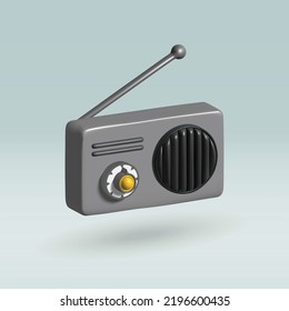Radio isolated vector 3d icon. vintage radio with antenna 3d illustration.