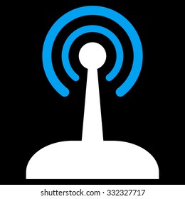 Radio Joystick vector icon. Style is bicolor flat symbol, blue and white colors, rounded angles, black background.