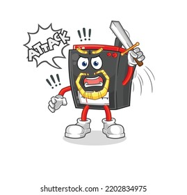 radio knights attack with sword. cartoon mascot vector