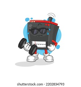 radio lifting dumbbell vector. cartoon character