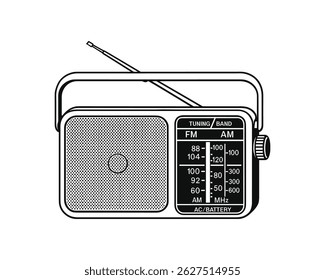 Ícone de Arte de Linha de Rádio, Portátil, Preto e Branco