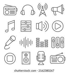 Radio line icon set on white background