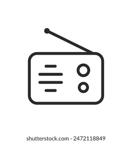 Radio, linear style icon. A radio device, communication, broadcasting, and emergency information. Editable stroke width.
