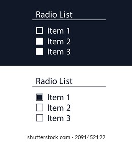 Radio list is an HTML element of the website template. User interface for the website and application. Vector illustration.
