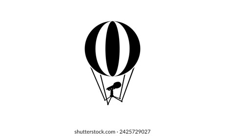 radio logo, hot air balloon and microphone, black isolated silhouette