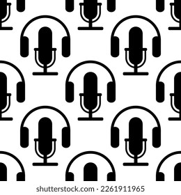 Radio logo seamless pattern. World radio day icon. Podcast emblem. Broadcast music and messages. Wallpaper pattern.