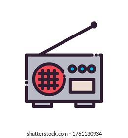 Radio machine fill and line style icon design, Music sound melody song musical art and composition theme Vector illustration