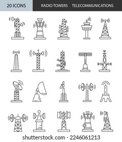 radio mast and communication tower icons set vector illustration
