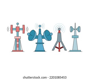 radio mast and network tower icons set