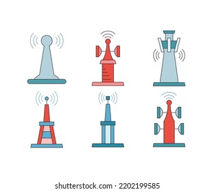 radio mast and network tower icons set