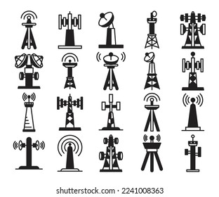 radio mast and signal icons set