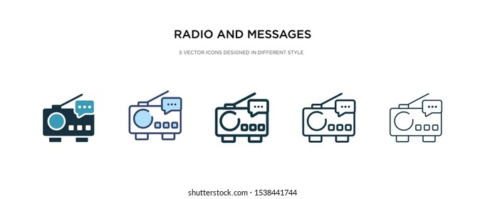 radio and messages icon in different style vector illustration. two colored and black radio and messages vector icons designed in filled, outline, line stroke style can be used for web, mobile, ui