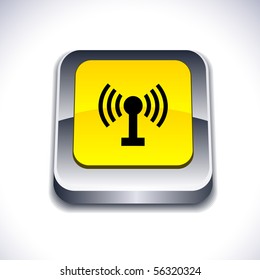 Icono cuadrado vibrante 3d de radio metálico.