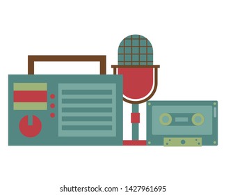 radio microphone cassette instrument and equipment festival music vector illustration