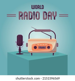 Radio-Mikrofon auf blauem Hintergrund, Vektorgrafik