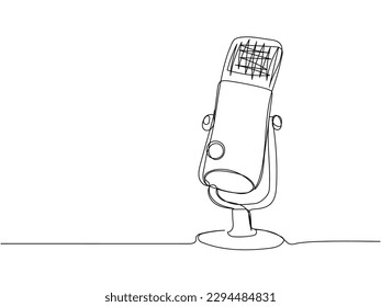 Radio microphone one line art. Continuous line drawing of musical, mic, broadcasting, microphone, radio, music, karaoke, audio, sound, retro, record, broadcast, media