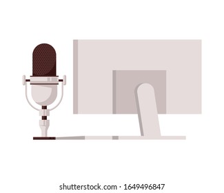 Radio-Mikrofon-Retro mit Desktop-Vektorillustration-Design