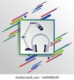 radio microphone retro with earphones vector illustration design