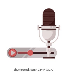 radio microphone retro with media player bar vector illustration design