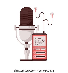 Radio-Mikrofon-Retro mit MP3-Player-Vektorillustration-Design