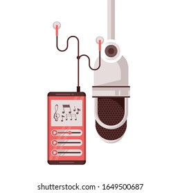 radio microphone retro with mp3 player vector illustration design