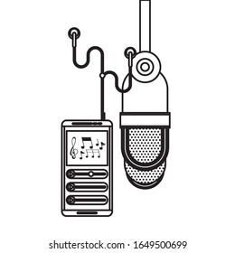 radio microphone retro with mp3 player vector illustration design
