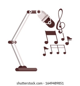 retro de micrófono de radio con notas de música diseño de ilustración vectorial