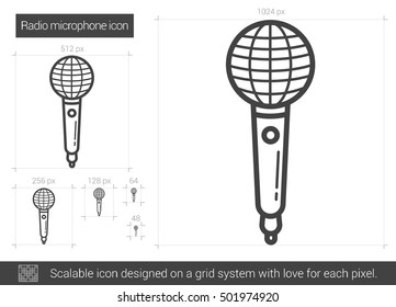 Icono de línea vectorial de micrófono de radio aislado en fondo blanco. Icono de línea de micrófono de radio para infografía, sitio web o aplicación. Icono escalable diseñado en un sistema de cuadrícula.