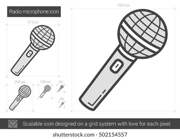 Icono de línea vectorial de micrófono de radio aislado en fondo blanco. Icono de línea de micrófono de radio para infografía, sitio web o aplicación. Icono escalable diseñado en un sistema de cuadrícula.