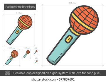 Icono de línea vectorial de micrófono de radio aislado en fondo blanco. Icono de línea de micrófono de radio para infografía, sitio web o aplicación. Icono escalable diseñado en un sistema de cuadrícula.