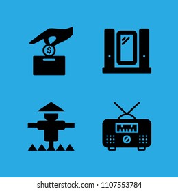 radio, mirror, scarecrow and make a donation icons vector in sample icon set for web and graphic design