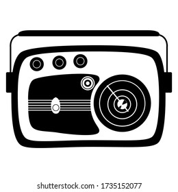 Modelo de radio retro. Ilustración en blanco y negro. Aislado en blanco.