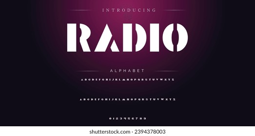 Radio Modern Bold Font. Sans Serif Font. Regular Italic Uppercase Lowercase Typography urban style alphabet fonts for fashion, sport, technology, digital, movie, logo design, vector illustration