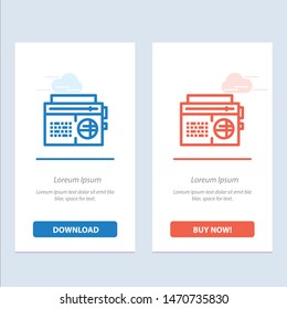 Radio, Music, Audio, Media  Blue and Red Download and Buy Now web Widget Card Template. Vector Icon Template background