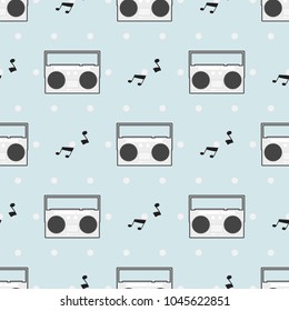 radio and music note symbol object on blue background seamless pattern,vector illustration