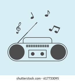 Radio With Music Notes. Isolated Vector Illustration In Modern Thin Line Design.