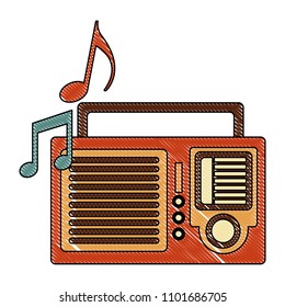 radio with music notes retro style
