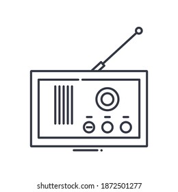 Radio music player icon, linear isolated illustration, thin line vector, web design sign, outline concept symbol with editable stroke on white background.