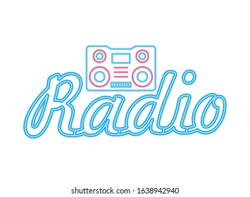 radio music player neon lights vector illustration design