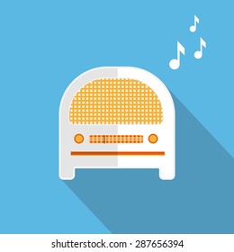 Radio music with retro radiostation on blue background