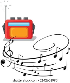 Radio with musical melody symbols isolated illustration