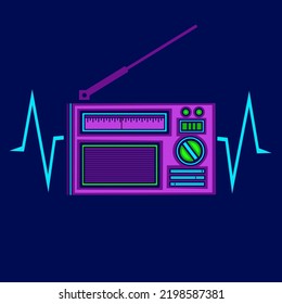 Radio neon cyberpunk logo fiction colorful design with dark background. Abstract t-shirt vector illustration.