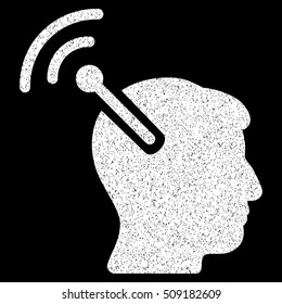 Radio Neural Interface grainy textured icon for overlay watermark stamps. Flat symbol with scratched texture. Dotted vector white ink rubber seal stamp with grunge design on a black background.